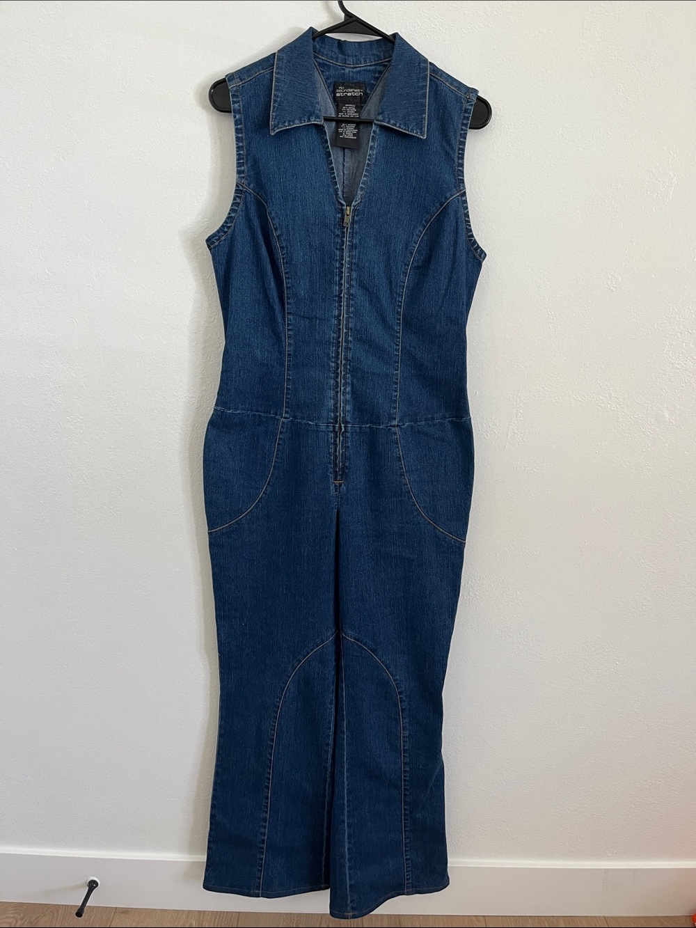 No Boundaries Vtg Vintage Retro Wide Flare Leg Dark Blue Jumpsuit